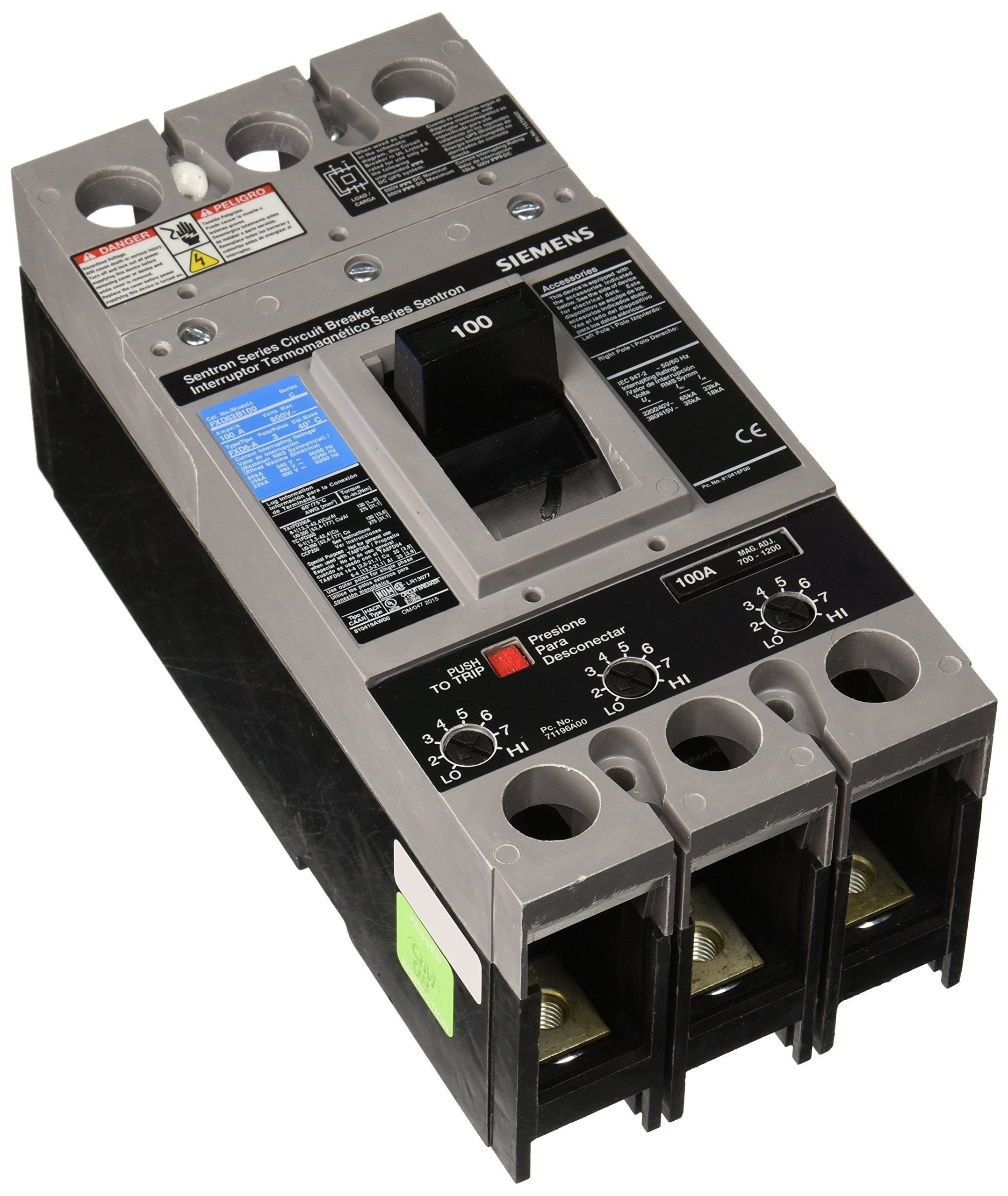 FXD63B100 Siemens Circuit Breaker 100Amps 600Volts 3-Poles